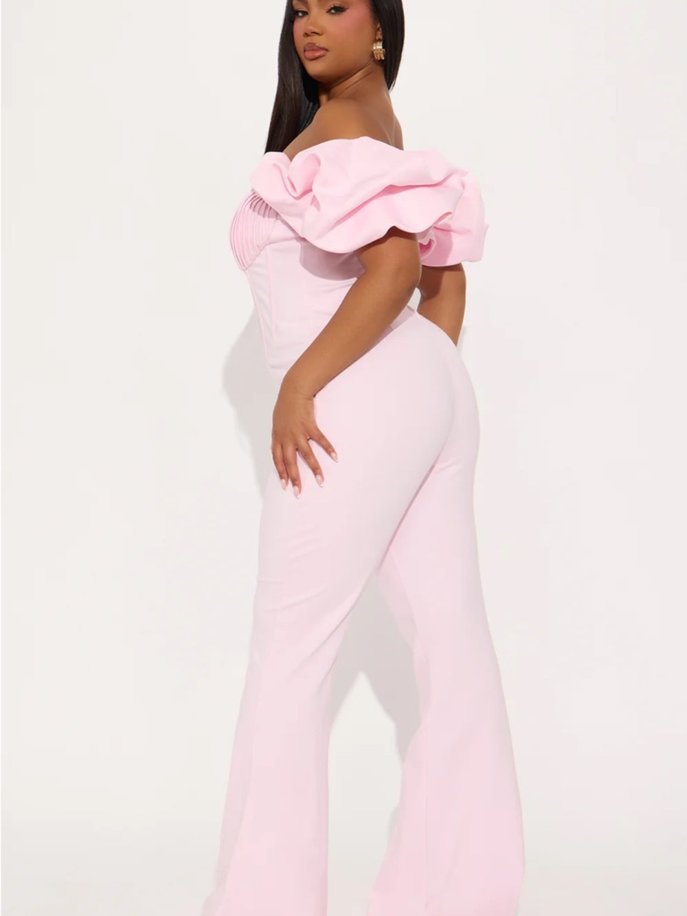 Fashion Nova Pink Off-Shoulder Puff Sleeve Jumpsuit - Picture 3 of 3